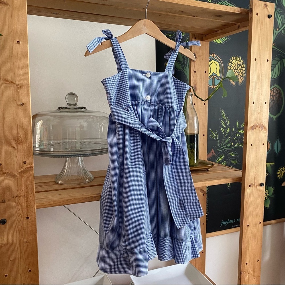 Anavini Blue White Gingham Plaid Smocked Tie Shoulder Dress 2t - Picture 5 of 12